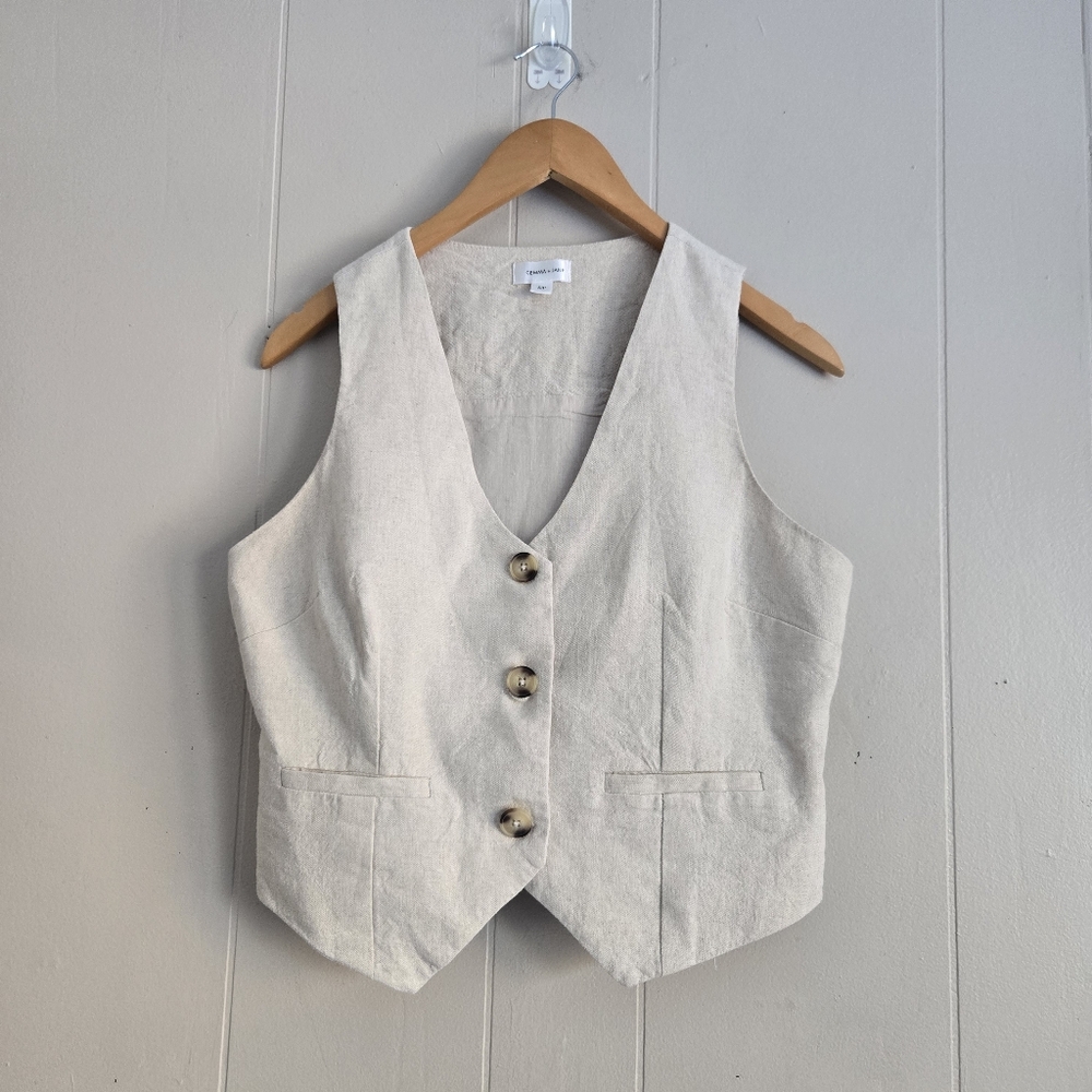 Gemma+Jane Taylored Menswear Vest Crop Top Beige Preppy  Academia Minimalist S